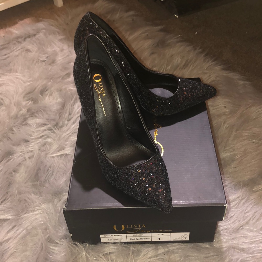 Olivia 4inch Black Sparkle Glitter Heels